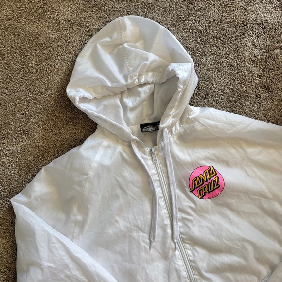 Santa Cruz Skateboards White Windbreaker Hoodie Jacket Men’s Medium - Picture 1 of 8